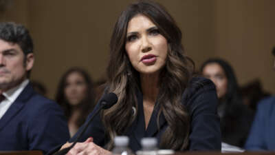 Department of Homeland Security Secretary Kristi Noem answers questions from members of congress during the House Committee on Homeland Security on December 11, 2025, in Washington, D.C.