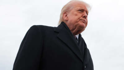 U.S. President Donald Trump speaks to reporters after departing Air Force One on December 17, 2025, in Joint Base Andrews, Maryland.