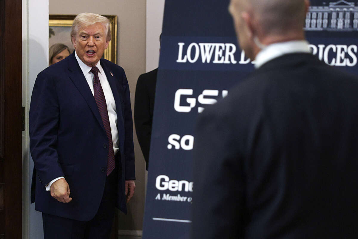 Donald Trump departs after delivering remarks on lowering prescription drug prices at an event in the Roosevelt Room of the White House on December 19, 2025, in Washington, D.C.