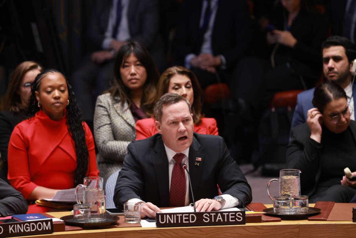 U.S. Ambassador to the United Nations Mike Waltz speaks at a Security Council meeting at the United Nations (UN) concerning the situation in Venezuela on January 5, 2026, in New York City.