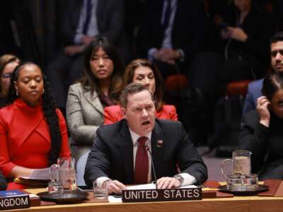 U.S. Ambassador to the United Nations Mike Waltz speaks at a Security Council meeting at the United Nations (UN) concerning the situation in Venezuela on January 5, 2026, in New York City.