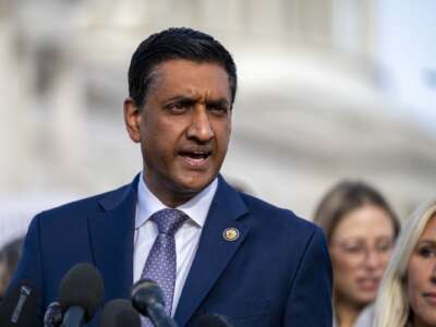 Rep. Ro Khanna (D-California) speaks during a press conference on the "Epstein Files Transparency Act" at the U.S. Capitol in Washington, D.C. on November 18, 2025.