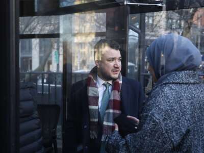 Mahmoud Khalil arrives at the New York City Mayor Zohran Mamdani's ceremonial inauguration on January 1, 2026 in New York City.