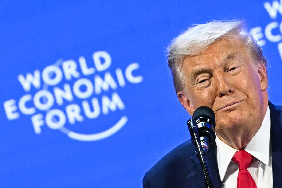 U.S. President Donald Trump delivers a special address during the World Economic Forum annual meeting in Davos on January 21, 2026.