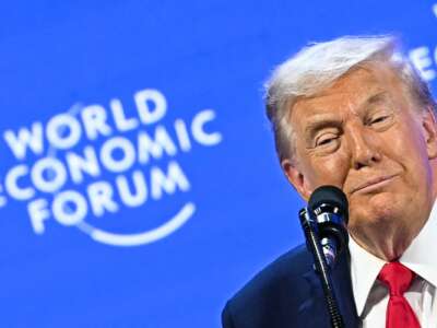 U.S. President Donald Trump delivers a special address during the World Economic Forum annual meeting in Davos on January 21, 2026.