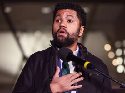 Rep. Maxwell Frost (D-Florida) speaks during the ICE Out for Good Protest at the U.S. Customs and Border Protection Office on January 13, 2026 in Washington, D.C.