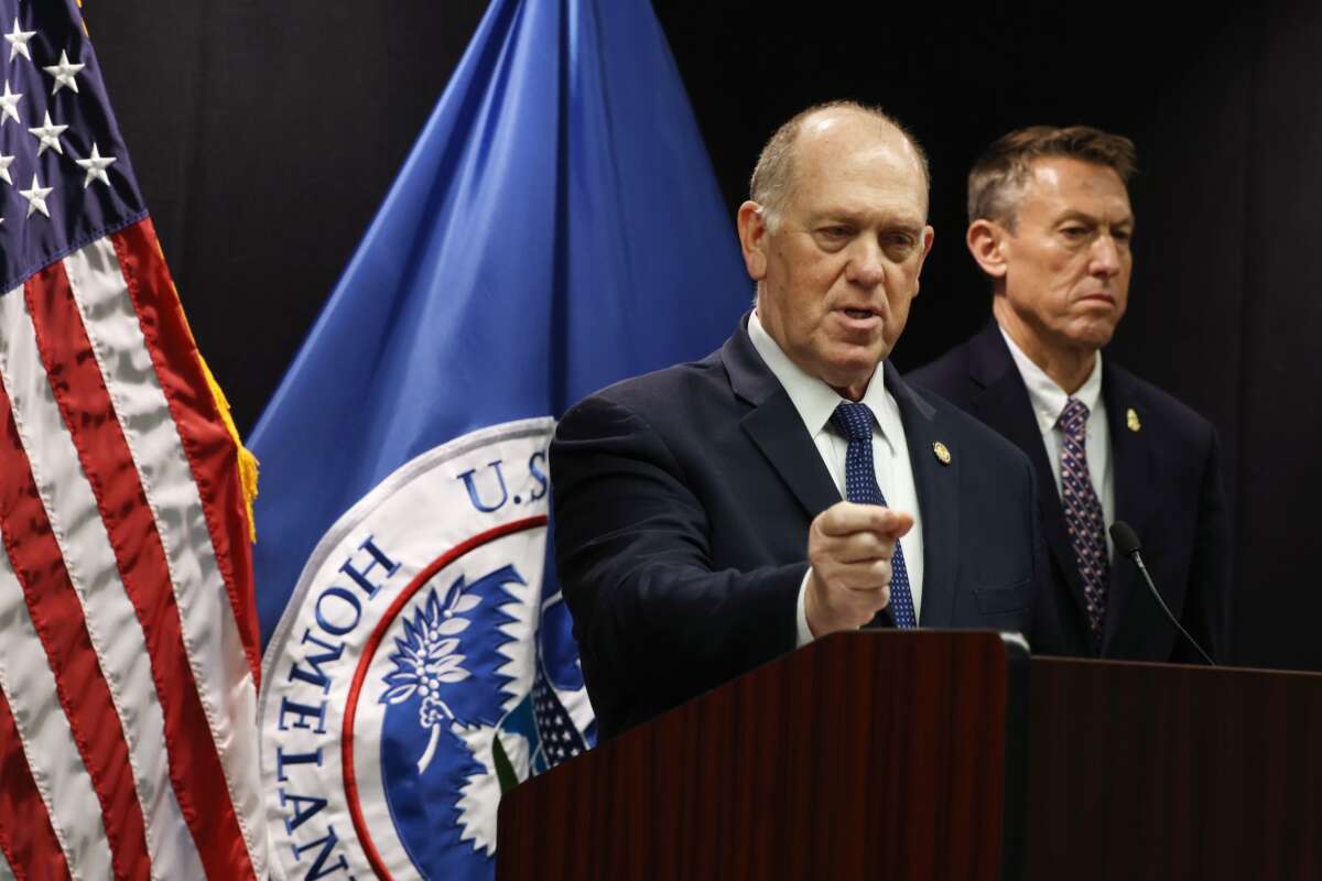 Border czar Tom Homan speaks during a news conference about ongoing immigration enforcement operations on January 29, 2026 in Minneapolis, Minnesota.