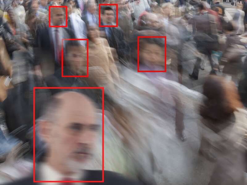 Facial recognition used on pedestrians in a crowd