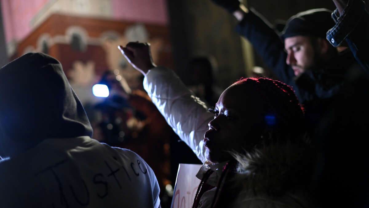 Demonstrators protest the the killing of Tyre Nichols on January 27, 2023, in Memphis, Tennessee.