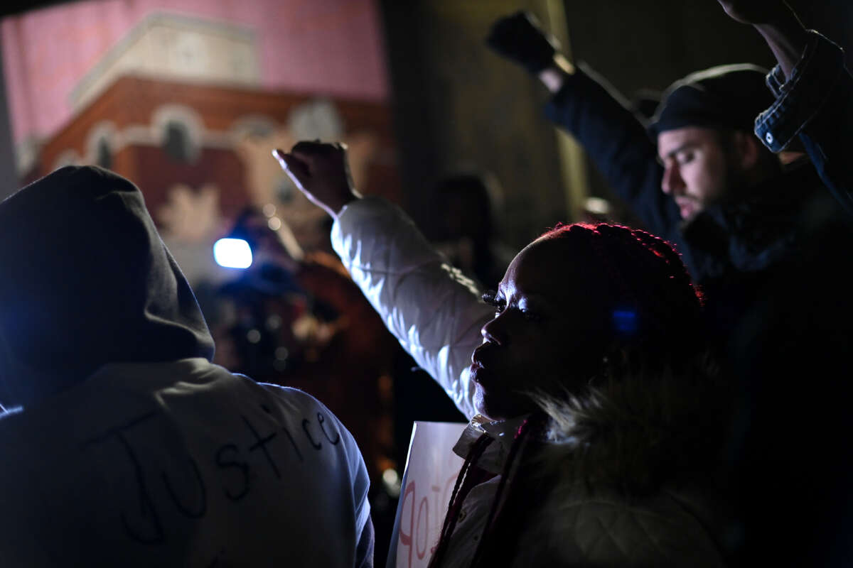 Demonstrators protest the the killing of Tyre Nichols on January 27, 2023, in Memphis, Tennessee.