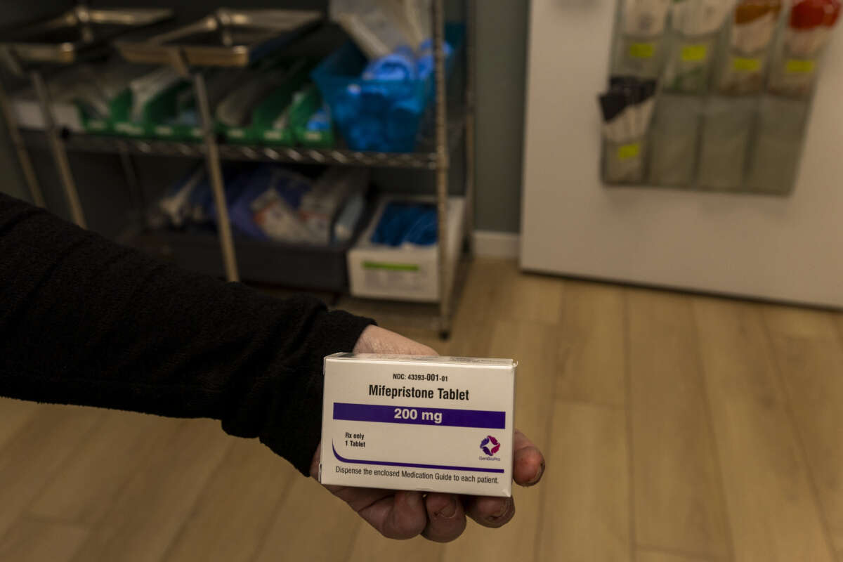 A box of Mifepristone is seen at Wyoming's last abortion clinic, Wellspring Center, on March 10, 2025, in Casper, Wyoming.