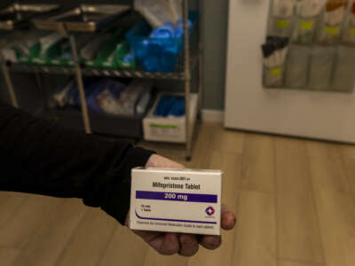 A box of Mifepristone is seen at Wyoming's last abortion clinic, Wellspring Center, on March 10, 2025, in Casper, Wyoming.