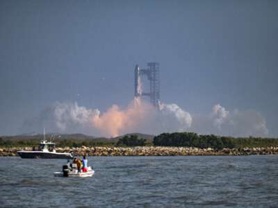 The SpaceX Starship rocket launches from Starbase, Texas, as seen from South Padre Island on May 27, 2025. SpaceX mission control lost contact with the upper stage of Starship as it leaked fuel, spun out of control, and made an uncontrolled reentry after flying halfway around the world, likely disintegrating over the Indian Ocean, officials said.