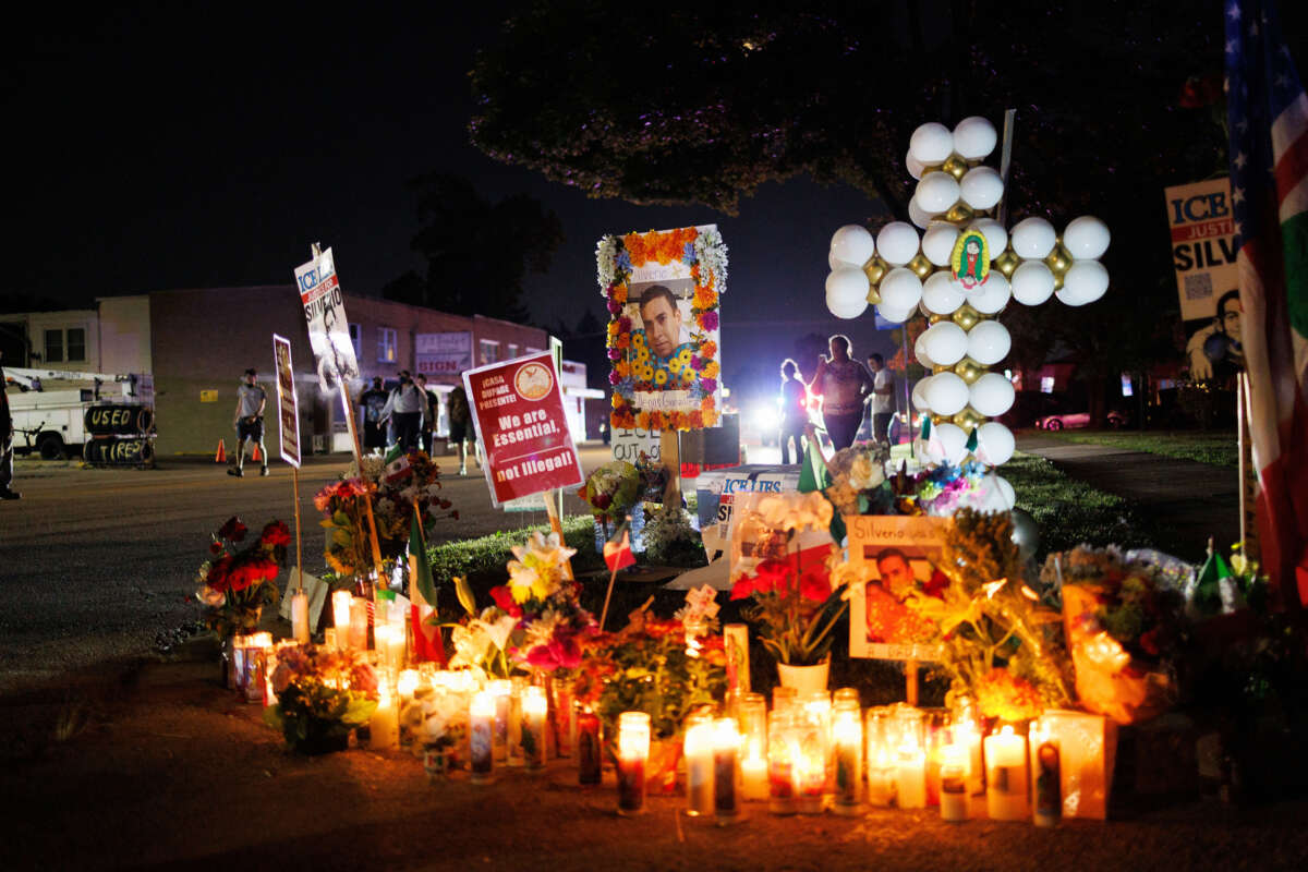 A memorial for Silverio Villegas González during a vigil in Franklin Park, Illinois, on September 15, 2025. Villegas González was shot and killed by an Immigration and Customs Enforcement officer during a traffic stop.