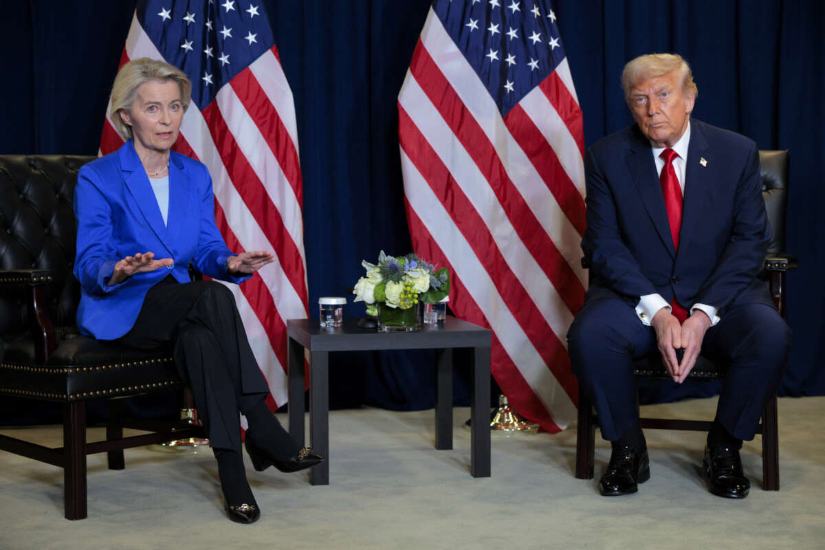 U.S. President Donald Trump meets with President of the European Commission Ursula von der Leyen during the 80th session of the UN’s General Assembly (UNGA) at the United Nations headquarters on September 23, 2025, in New York City.