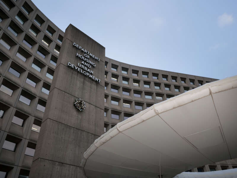 A general view of the Robert C. Weaver Building, serving as the Department of Housing and Urban Development, on December 12, 2025, in Washington, D.C.
