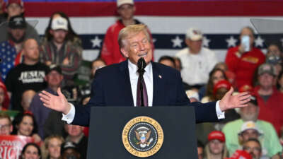 Donald Trump speaks during a political rally in Rocky Mount, North Carolina, on December 19, 2025.