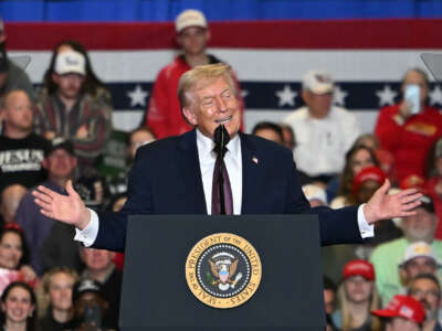 Donald Trump speaks during a political rally in Rocky Mount, North Carolina, on December 19, 2025.