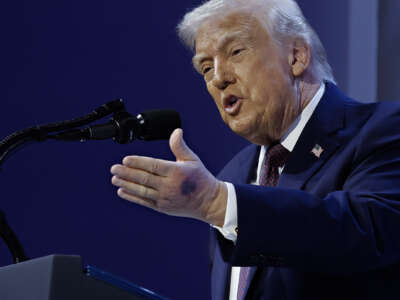 Donald Trump speaks during a signing ceremony for the “Board of Peace” at the World Economic Forum (WEF) on January 22, 2026, in Davos, Switzerland.