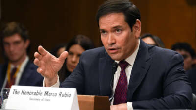 U.S. Secretary of State Marco Rubio testifies at a Senate Foreign Relations Committee hearing on U.S. policy toward Venezuela on January 28, 2026, at the Capitol in Washington, D.C.
