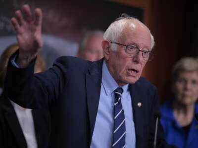 Sen. Bernie Sanders (I-Vermont) holds a news conference on the 29th day of the federal government shutdown at the U.S. Capitol on October 29, 2025 in Washington, D.C.