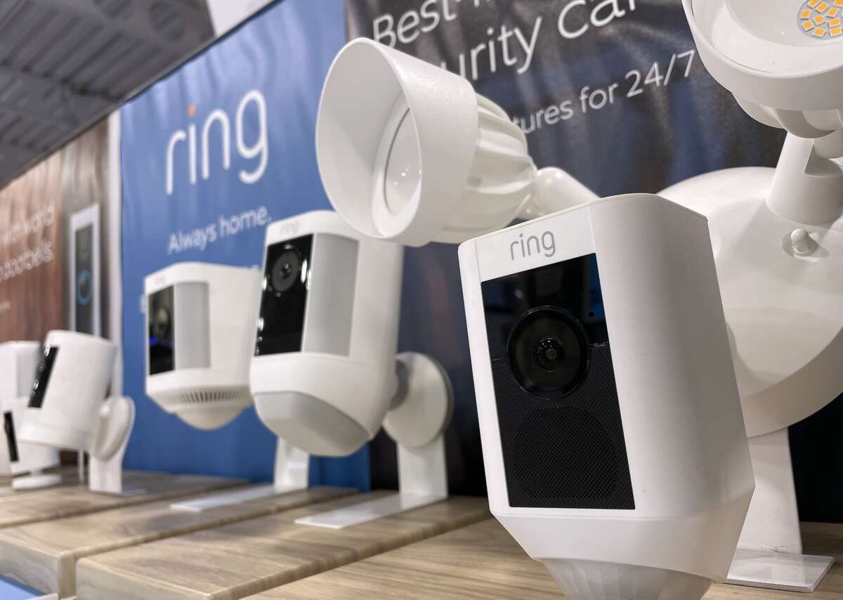 Ring security cameras are displayed on a shelf at a Best Buy store on June 1, 2023 in San Rafael, California.