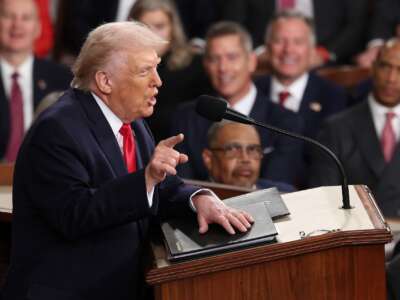 President Donald Trump delivers his State of the Union address during a Joint Session of Congress at the U.S. Capitol on February 24, 2026, in Washington, D.C.