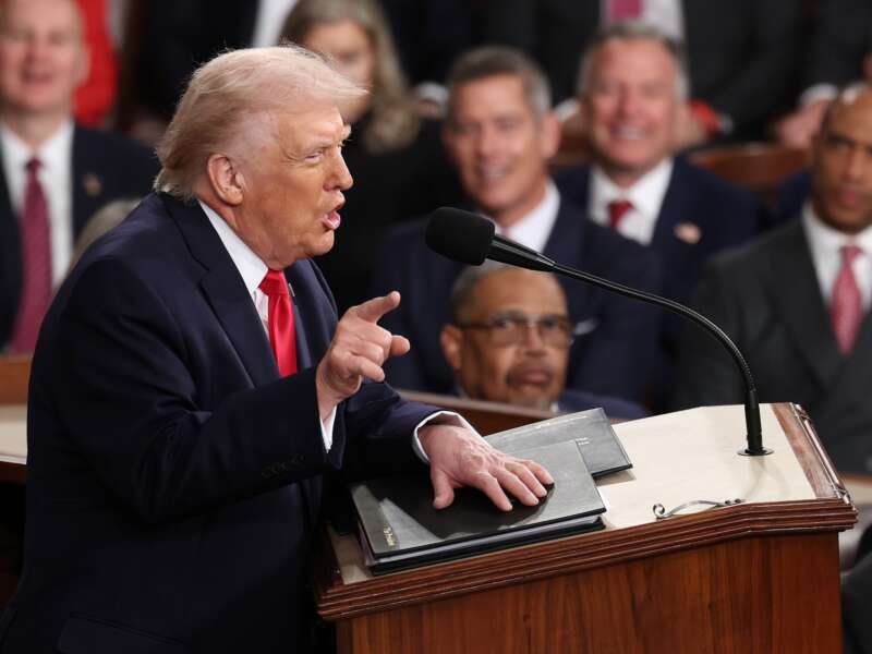 President Donald Trump delivers his State of the Union address during a Joint Session of Congress at the U.S. Capitol on February 24, 2026, in Washington, D.C.