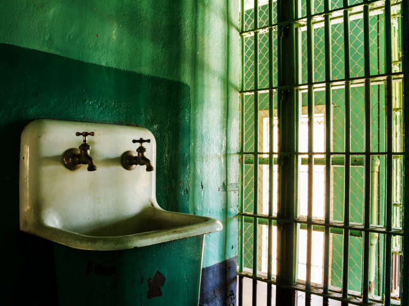 Grungy sink in a prison