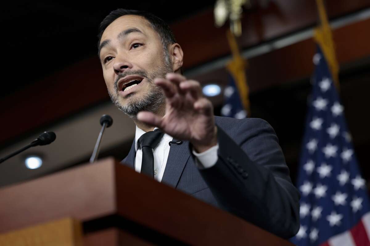Rep. Joaquin Castro (D-Texas) speaks at a news conference in the U.S. Capitol on January 9, 2026, in Washington, D.C. Castro has recently called for “a full investigation” into the fatal shooting of Ruben Ray Martinez, including into the monthslong “cover-up.”
