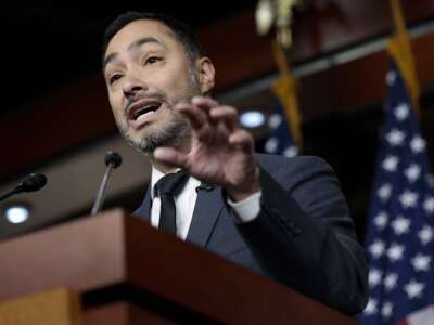 Rep. Joaquin Castro (D-Texas) speaks at a news conference in the U.S. Capitol on January 9, 2026, in Washington, D.C. Castro has recently called for “a full investigation” into the fatal shooting of Ruben Ray Martinez, including into the monthslong “cover-up.”