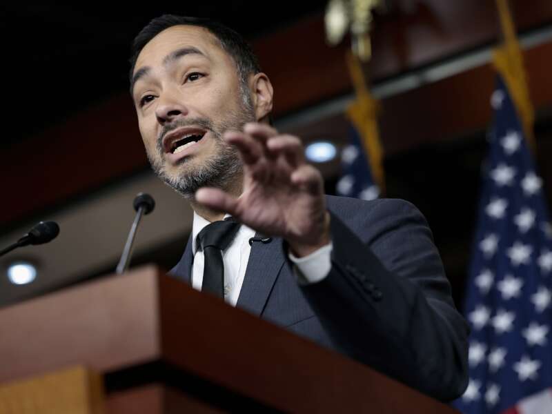 Rep. Joaquin Castro (D-Texas) speaks at a news conference in the U.S. Capitol on January 9, 2026, in Washington, D.C. Castro has recently called for “a full investigation” into the fatal shooting of Ruben Ray Martinez, including into the monthslong “cover-up.”