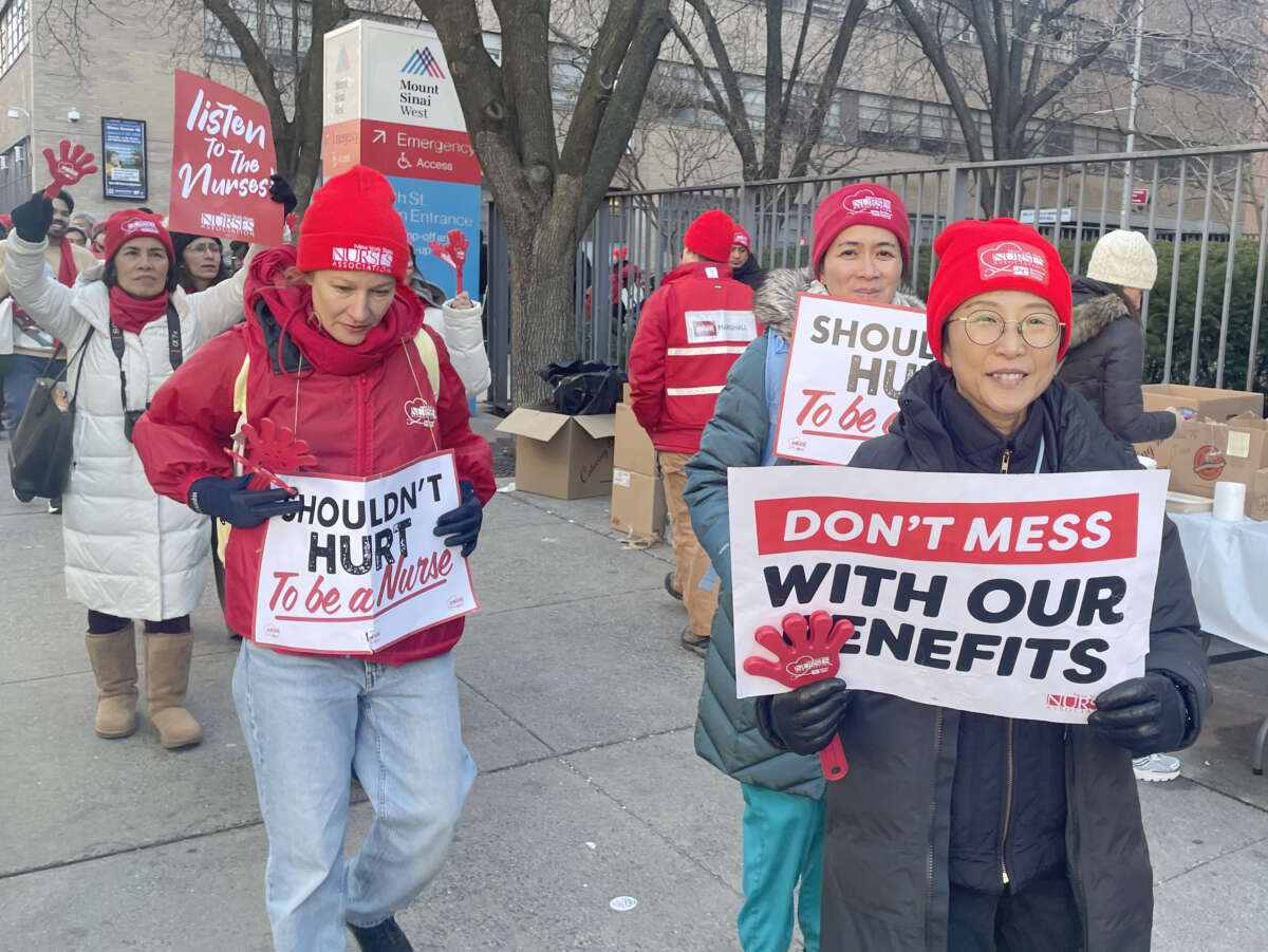 Nurses at Mount Sinai West in New York City protest unsafe working conditions, citing chronic understaffing and overwhelming patient loads that prevent them from delivering adequate care on January 13, 2026.