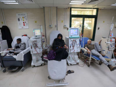 Palestinian patients with kidney failure undergo dialysis treatment at Al-Aqsa Martyrs Hospital, in Deir al-Balah in the central Gaza Strip, on February 1, 2026.