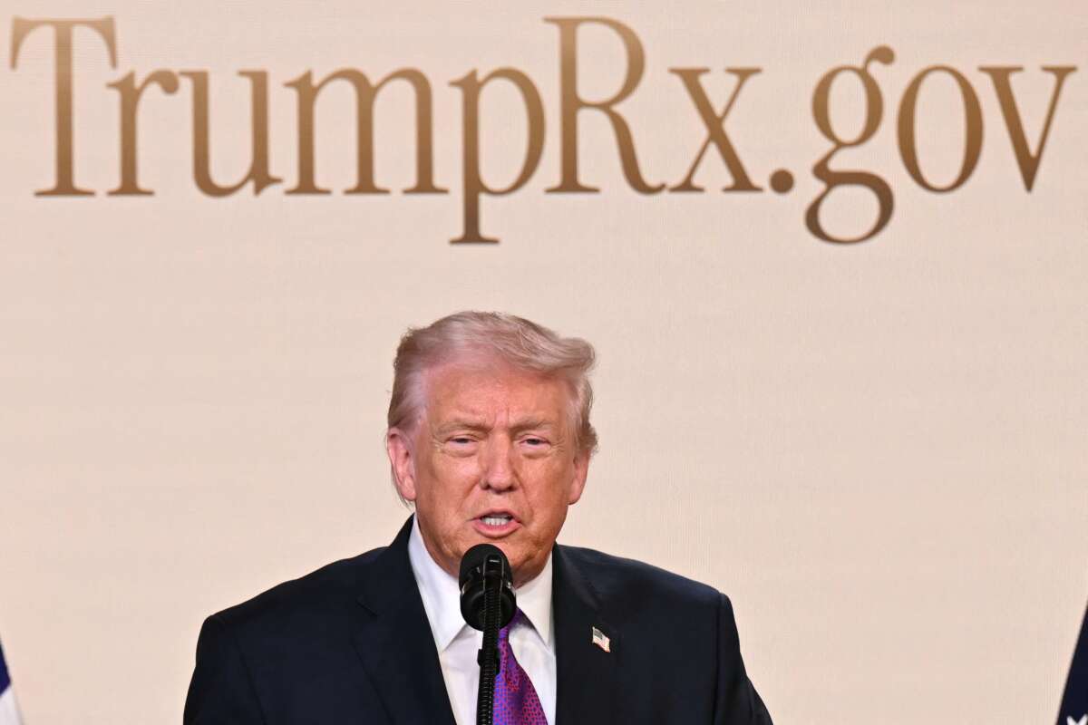 Donald Trump speaks to introduce the new TrumpRx website in the South Court Auditorium of the White House in Washington, D.C., on February 5, 2026.