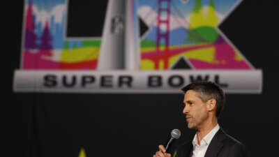 San Jose Mayor Matt Mahan speaks during Super Bowl LX Opening Night at San Jose McEnery Convention Center on February 2, 2026, in San Jose, California.