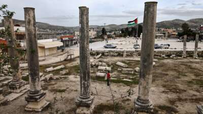 This picture taken on February 12, 2026, shows a view of the archaeological site of Sebastia, west of the occupied West Bank city of Nablus.