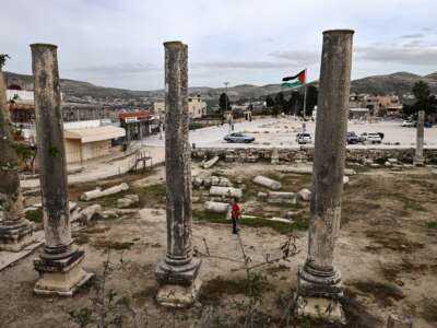 This picture taken on February 12, 2026, shows a view of the archaeological site of Sebastia, west of the occupied West Bank city of Nablus.