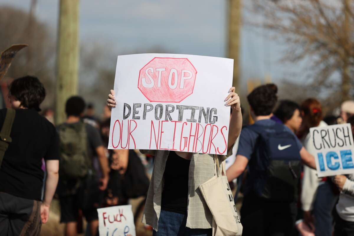 Hundreds of Cedar Ridge High School students stage a walkout and protest against Immigration and Customs Enforcement (ICE) in Round Rock, Texas, on February 13, 2026.