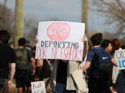 Hundreds of Cedar Ridge High School students stage a walkout and protest against Immigration and Customs Enforcement (ICE) in Round Rock, Texas, on February 13, 2026.
