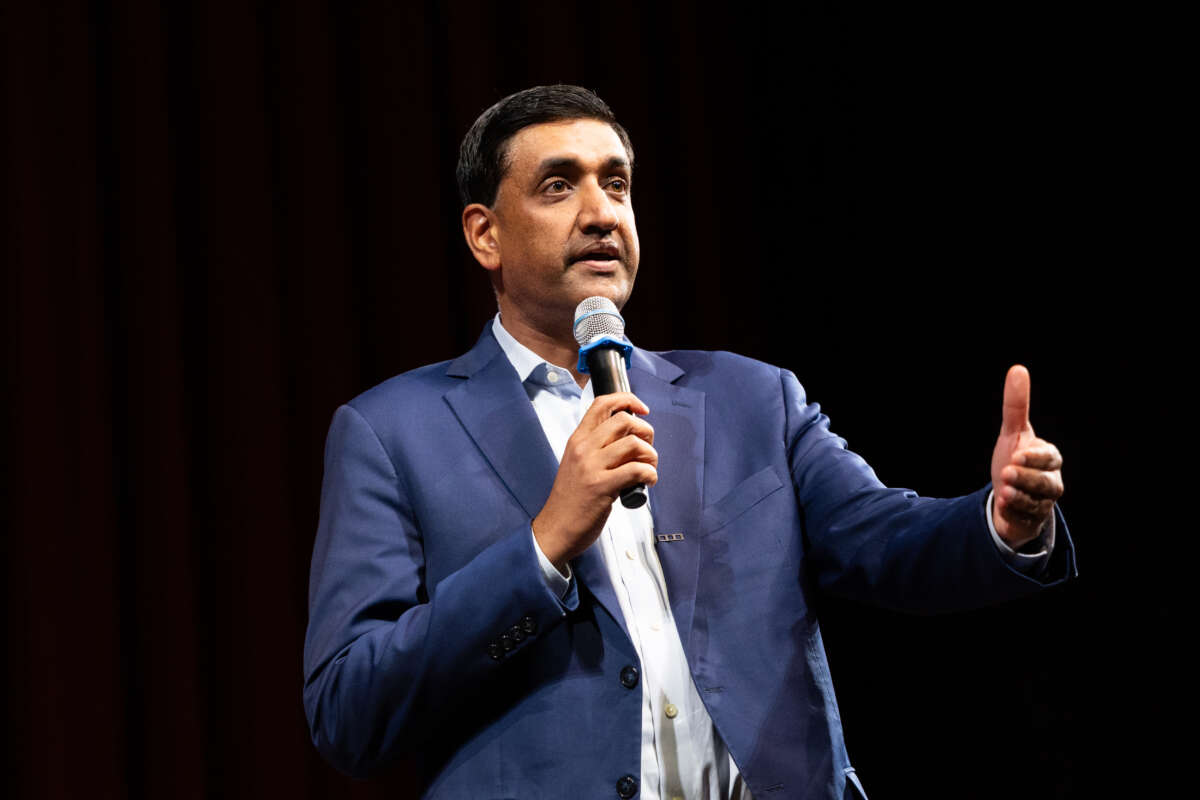 Rep. Ro Khanna speaks at a town hall event on February 20, 2026, in Stanford, California.