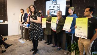 Members of The People's Lobby celebrate the passage of House Bill 1085 in Illinois on February 9, 2026.
