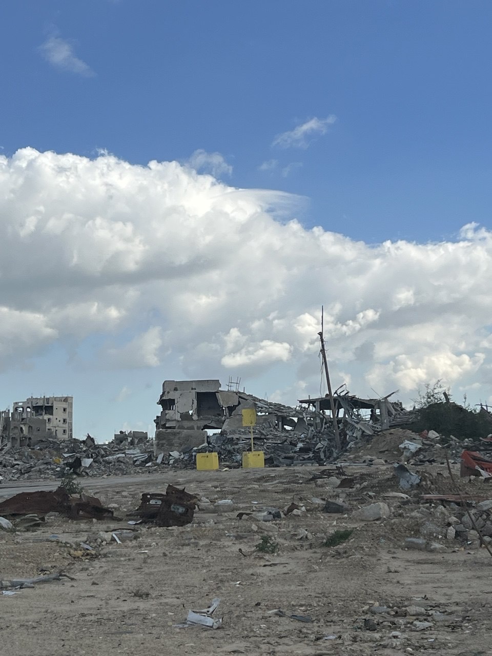 Yellow concrete blocks on Five Street in Khan Younis mark the endlessly advancing encroachment of the Yellow Line.