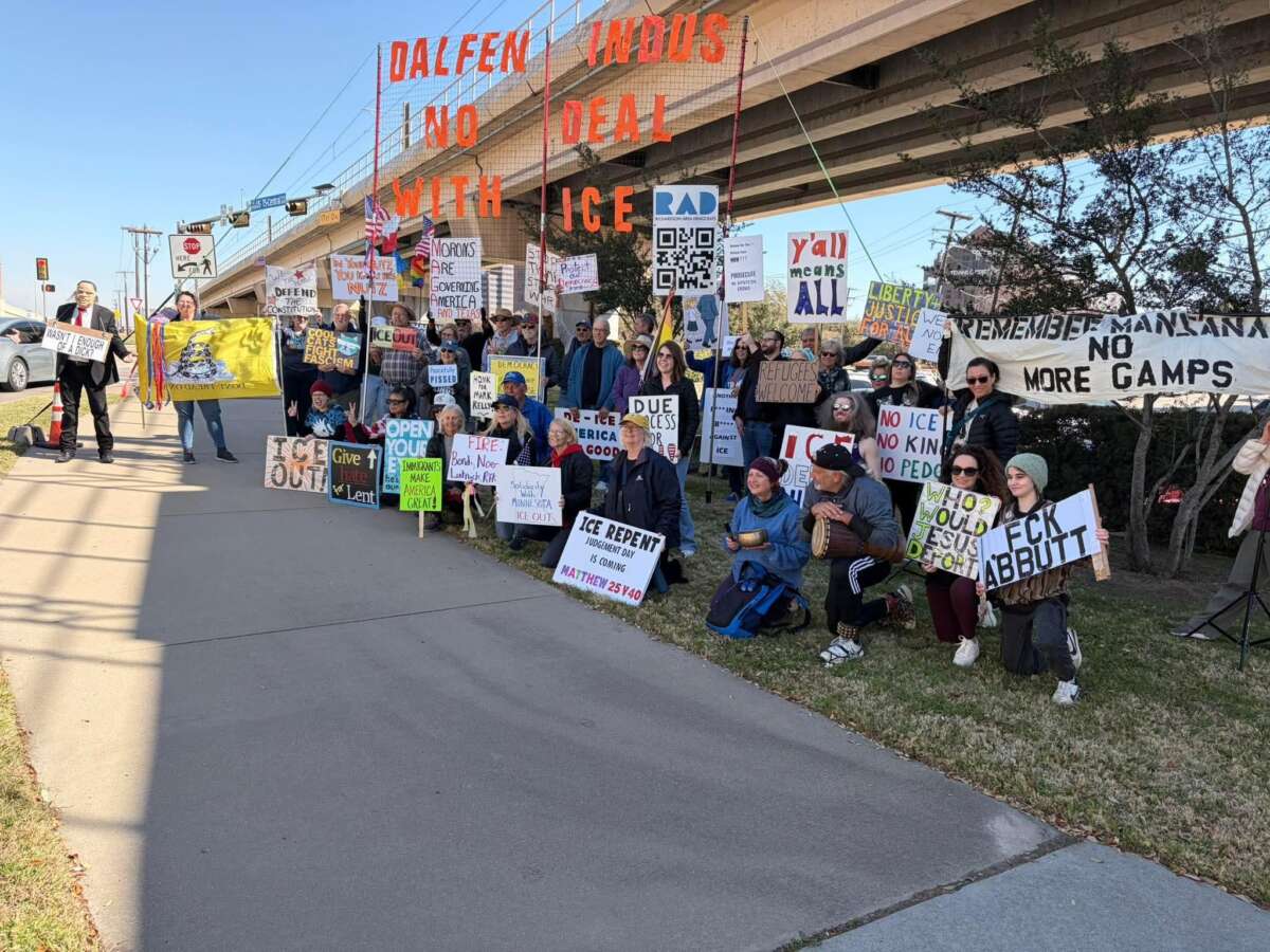 Allied organizations in Dallas protested outside the Dalfen Industrial headquarters after announcing the company sold a warehouse in Roxbury, New Jersey to become an ICE warehouse.