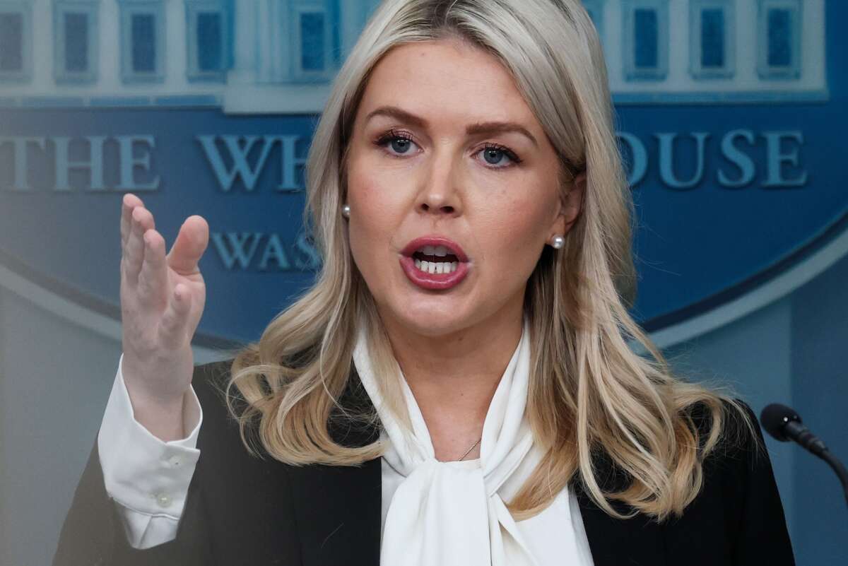 White House Press Secretary Karoline Leavitt speaks during a news briefing on March 4, 2026 in Washington, D.C.