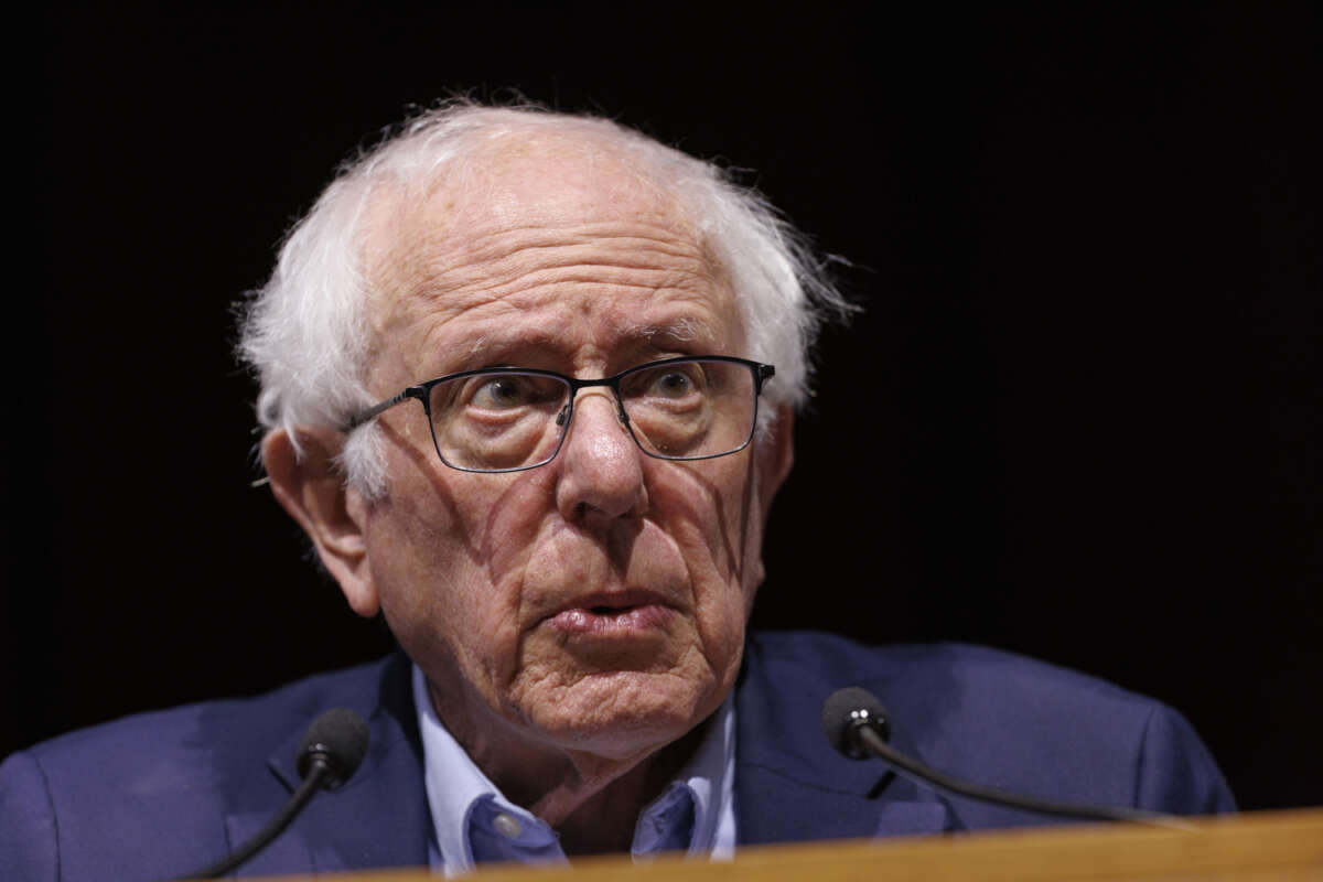 Sen. Bernie Sanders at Stanford University in Stanford, California, on Friday, February 20, 2026.