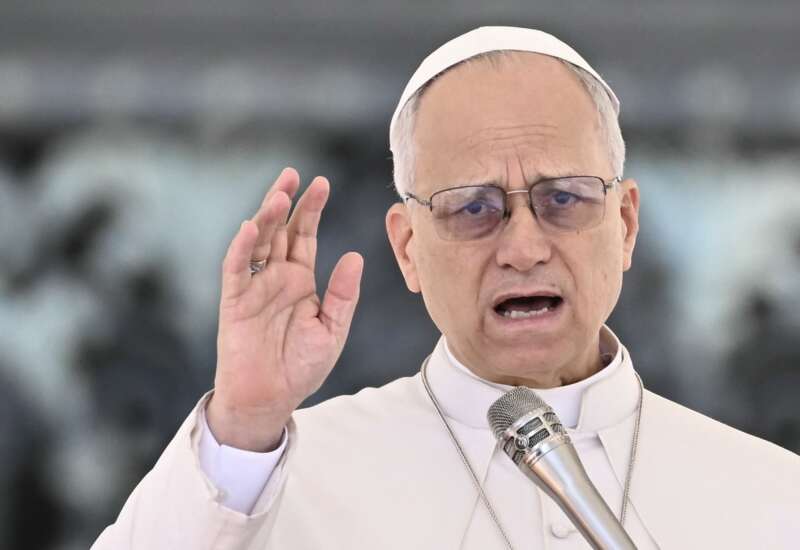 Pope Leo XIV addresses the crowd during the weekly general audience at St Peter's Square in The Vatican on March 25, 2026.