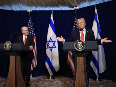 U.S. President Donald Trump holds a press conference with Israeli Prime Minister Benjamin Netanyahu at his Mar-a-Lago club on December 29, 2025 in Palm Beach, Florida.