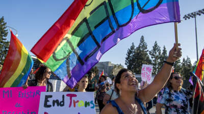 Protesters march to end transgender detention in Santa Ana, California, on May 4, 2017.