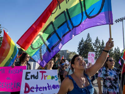 Protesters march to end transgender detention in Santa Ana, California, on May 4, 2017.